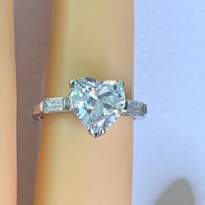 Vintage Sterling Silver 925 Clear CZ Heart Ring with Baguette Accents Size 6.1/2
